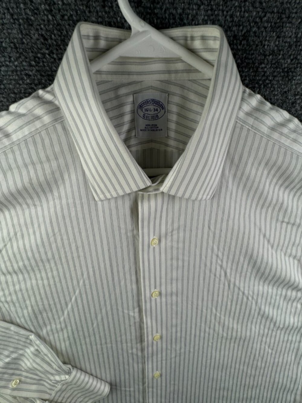 Brooks Brothers All Cotton Button Up Shirt Long Sleeve Men Striped Gray 16.5 34